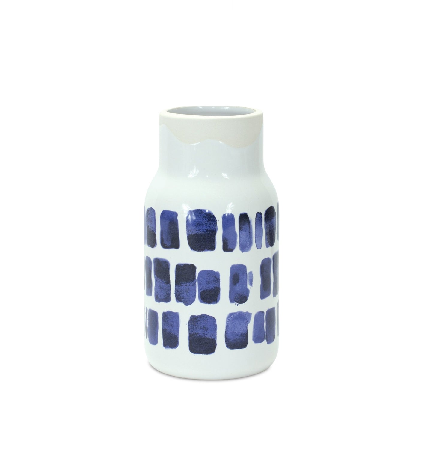 Set of Two Blue and White Abstract Cylinder Ceramic Table Vase