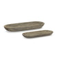 Set of Two Natural Brown Oval Solid Wood Serving Trays