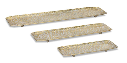 Set of Three Gold Rectangular Metal Serving Tray