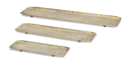 Set of Three Gold Rectangular Metal Serving Tray