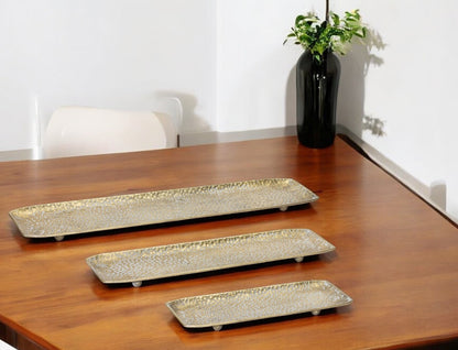 Set of Three Gold Rectangular Metal Serving Tray