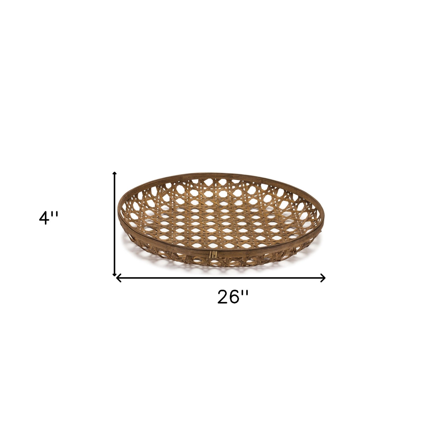 26" Brown Bamboo Weave Round Wood Vanity Tray