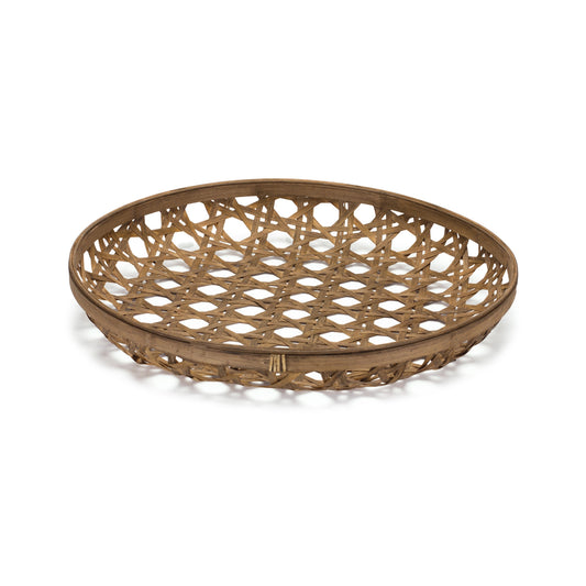 22" Brown Round Bamboo Vanity Tray