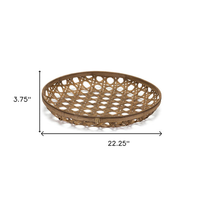 22" Brown Round Bamboo Vanity Tray