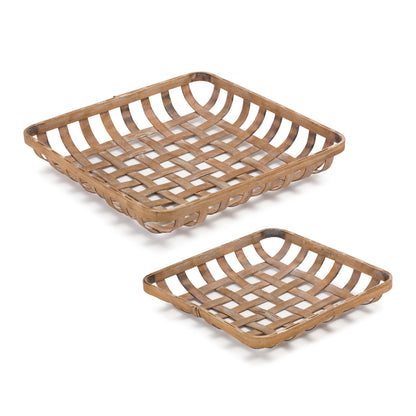 Set of Two Brown Square Bamboo Vanity Tray