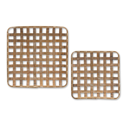 Set of Two Brown Square Bamboo Vanity Tray