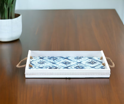 Set of Two White Rectangular Solid Wood Vanity Tray With Handles