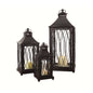 Set of Three Black Glass and Metal Geometric Floor Lantern Candle Holders