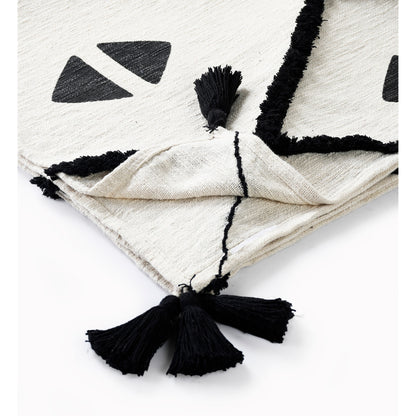 50" X 60" Black and White Woven Cotton Geometric Throw Blanket with Tassels