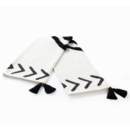 50" X 60" Black and White Woven Cotton Geometric Throw Blanket with Tassels