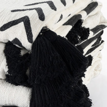 Black and White Woven Cotton Striped Throw Blanket