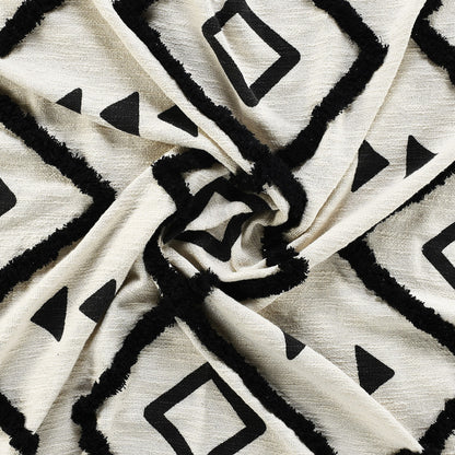 60" X 50" Black and White Woven Cotton Geometric Throw Blanket with Tassels