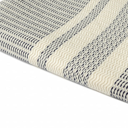 50" X 60" Beige Woven Cotton Striped Throw Blanket with Fringe