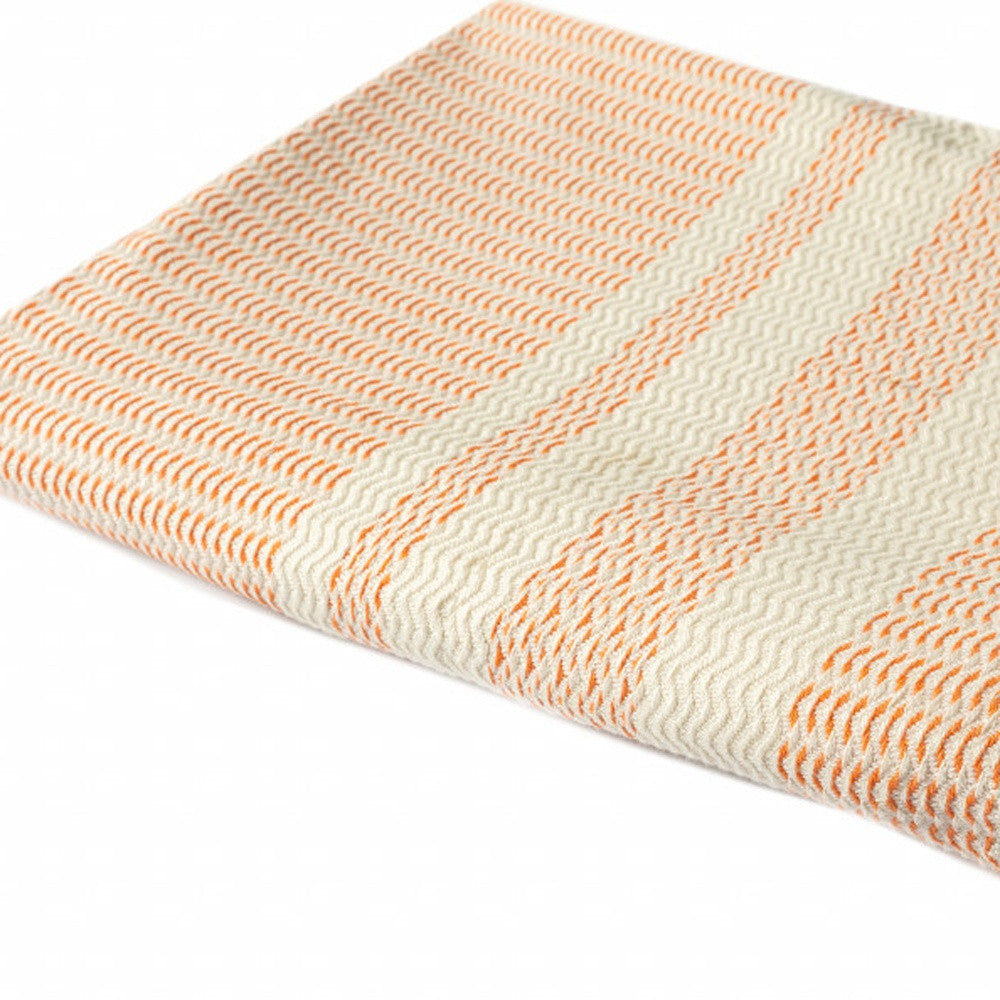 50" X 60" Beige Woven Cotton Striped Throw Blanket with Fringe