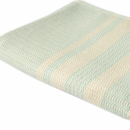 50" X 60" Beige Woven Cotton Striped Throw Blanket with Fringe