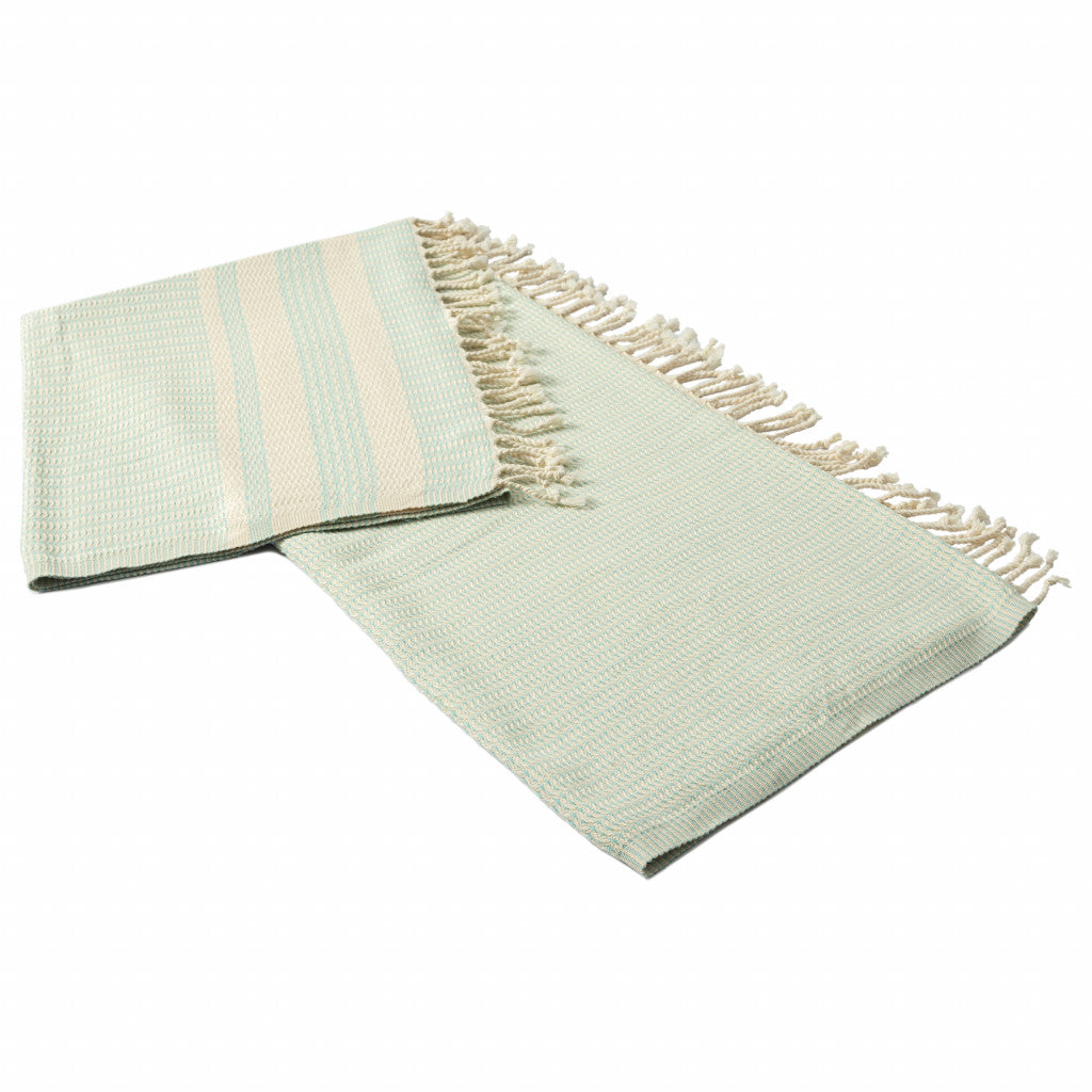 50" X 60" Beige Woven Cotton Striped Throw Blanket with Fringe