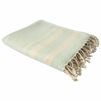 50" X 60" Beige Woven Cotton Striped Throw Blanket with Fringe