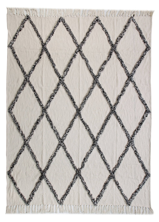 60" X 50" Cream Woven Cotton Geometric Throw Blanket with Fringe