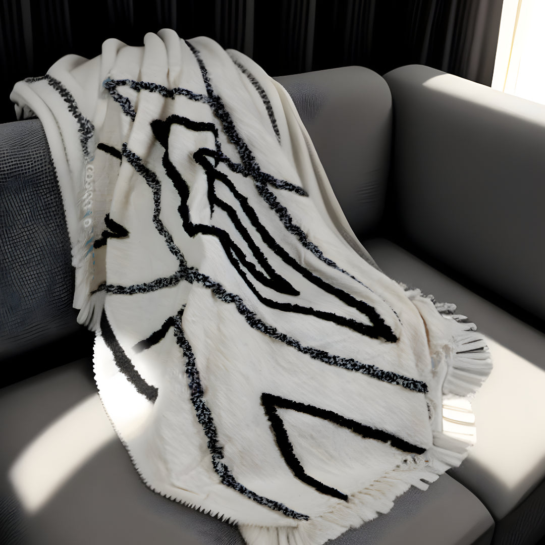 60" X 50" Cream Woven Cotton Geometric Throw Blanket with Fringe