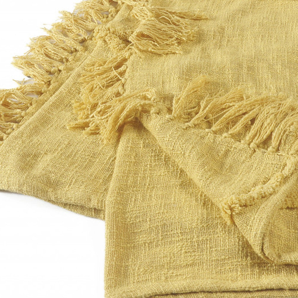 60" X 50" Cream Woven Cotton Throw Blanket with Fringe