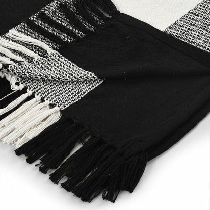 Black and White Woven Cotton Checkered Throw Blanket