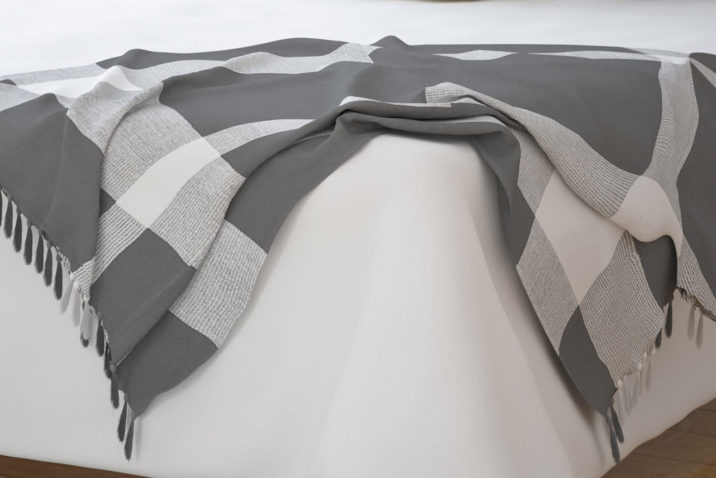 Black and White Woven Cotton Checkered Throw Blanket