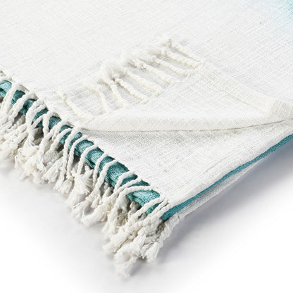 50" X 60" Blue and White Woven Cotton Ombre Throw Blanket with Fringe