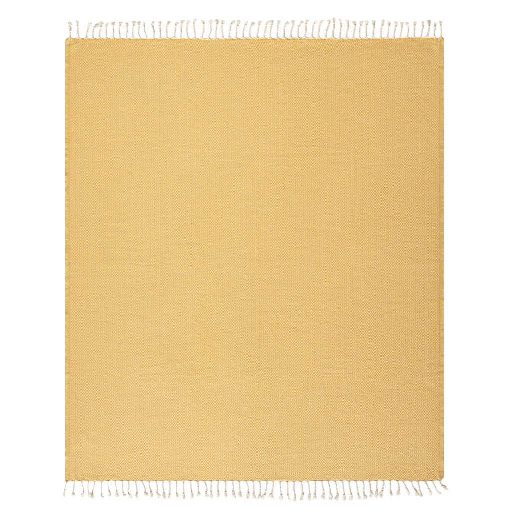 50" X 60" Yellow Woven Cotton Geometric Throw Blanket with Fringe