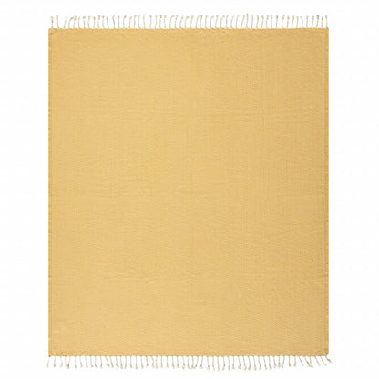 50" X 60" Yellow Woven Cotton Geometric Throw Blanket with Fringe