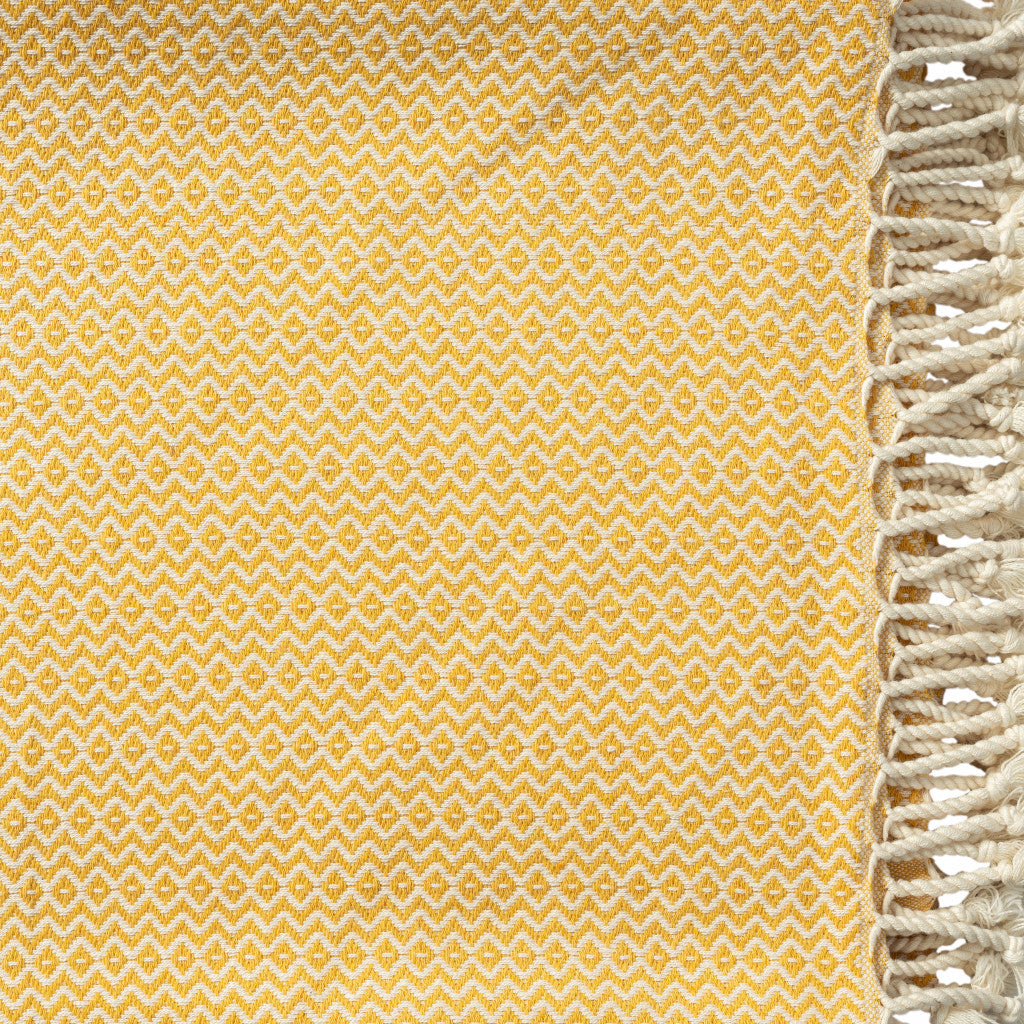 50" X 60" Yellow Woven Cotton Geometric Throw Blanket with Fringe