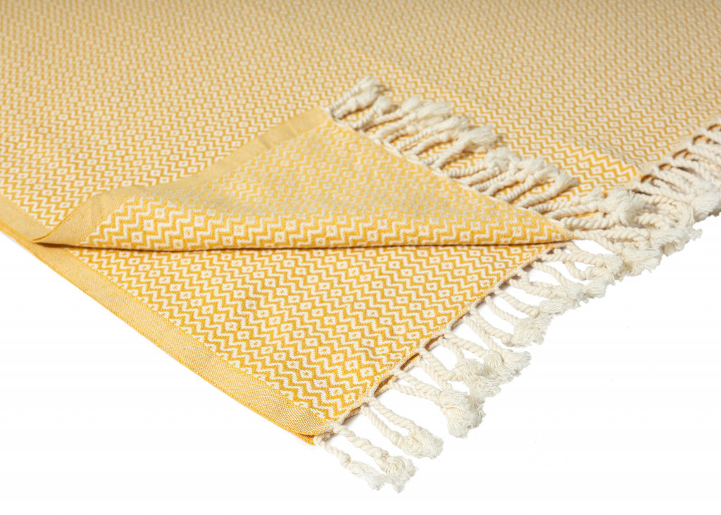 50" X 60" Yellow Woven Cotton Geometric Throw Blanket with Fringe