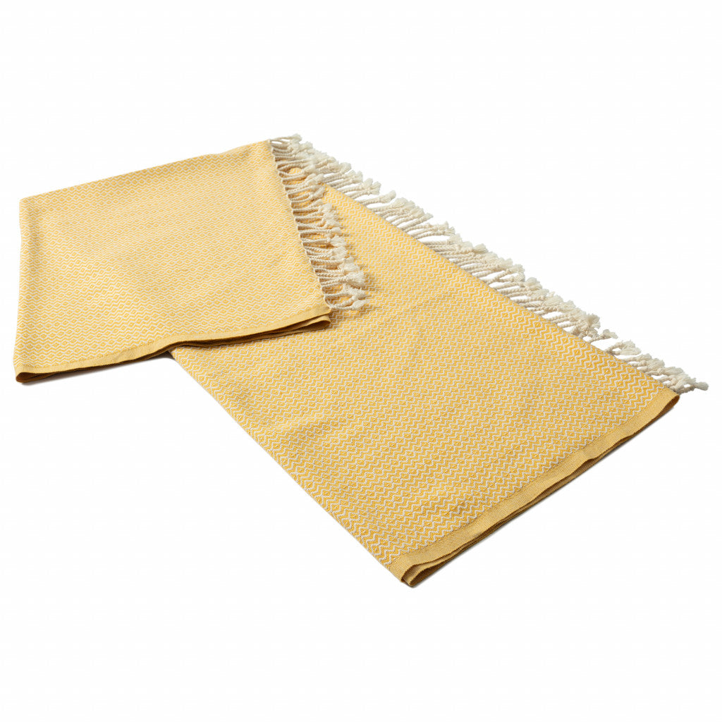 50" X 60" Yellow Woven Cotton Geometric Throw Blanket with Fringe