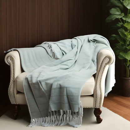 Beige Woven Cotton Striped Throw Blanket