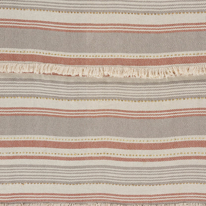 60" X 50" Beige Woven Cotton Striped Throw Blanket with Fringe