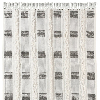 60" X 50" Gray and White Woven Cotton Checkered Throw Blanket with Fringe