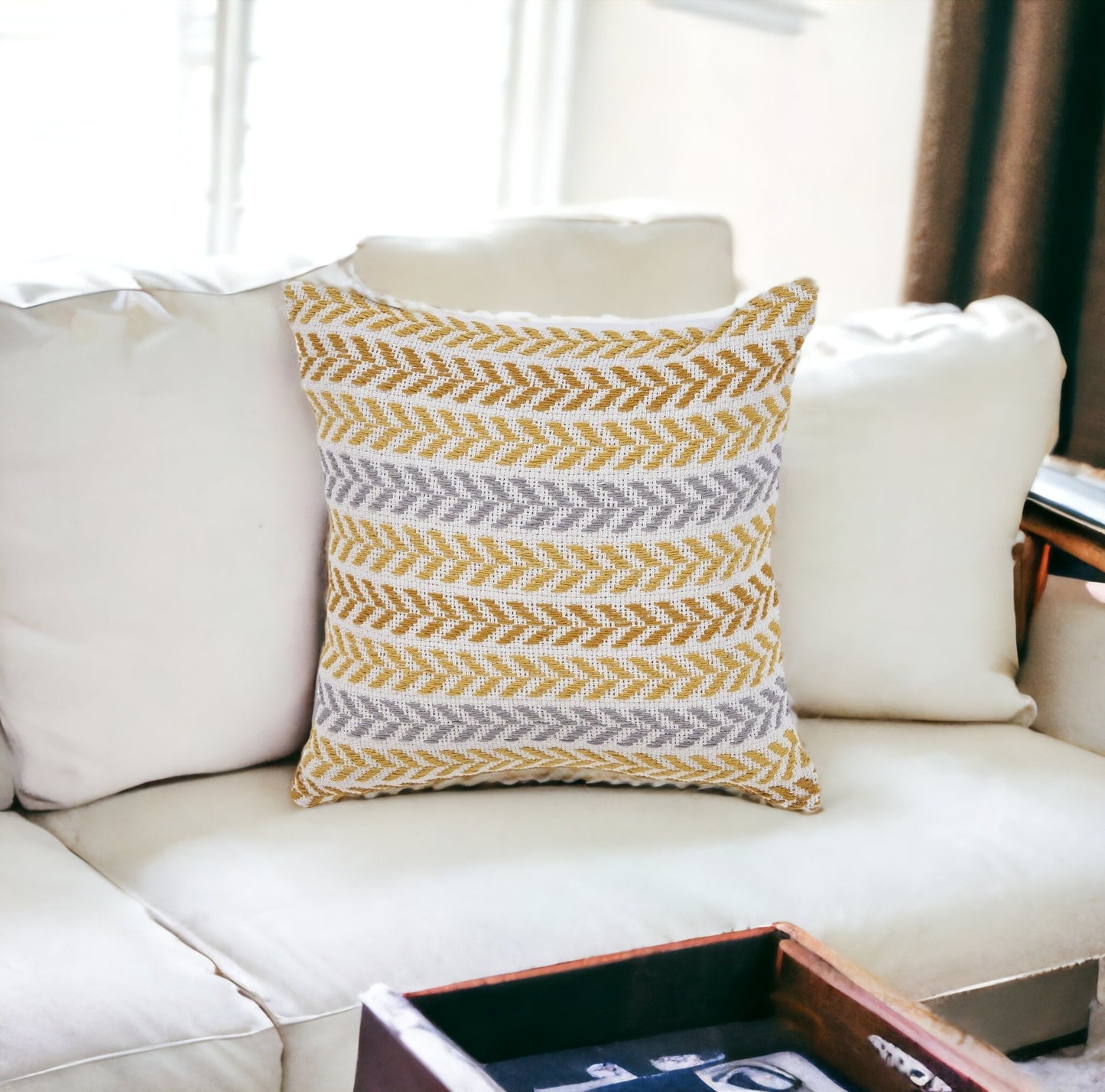 18" X 18" Gray Black And White 100% Cotton Chevron Zippered Pillow