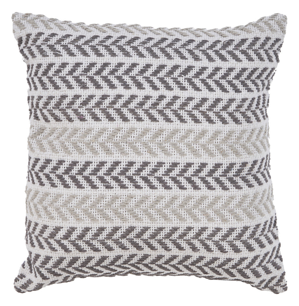 18" X 18" Gray Black And White 100% Cotton Chevron Zippered Pillow