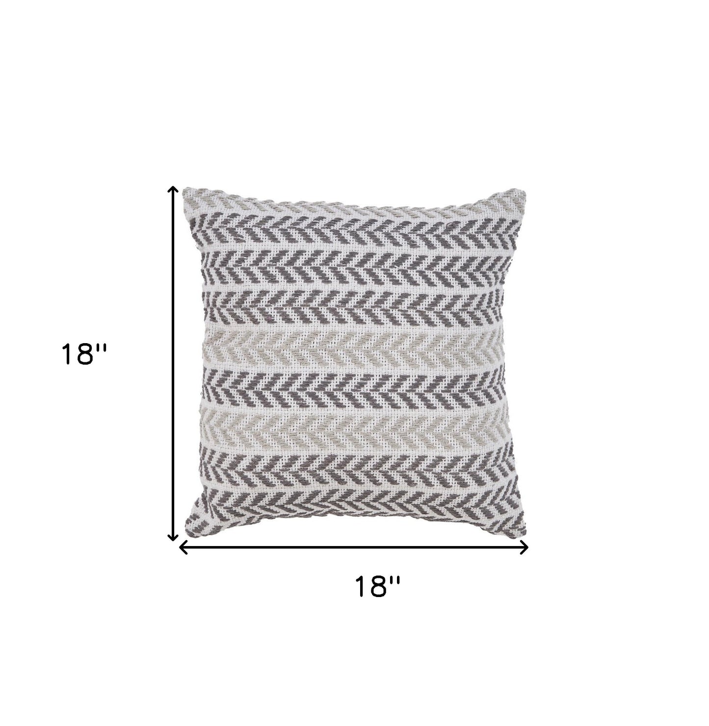 18" X 18" Gray Black And White 100% Cotton Chevron Zippered Pillow