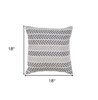 18" X 18" Gray Black And White 100% Cotton Chevron Zippered Pillow