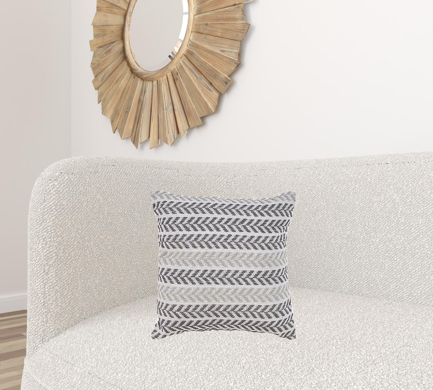 18" X 18" Gray Black And White 100% Cotton Chevron Zippered Pillow