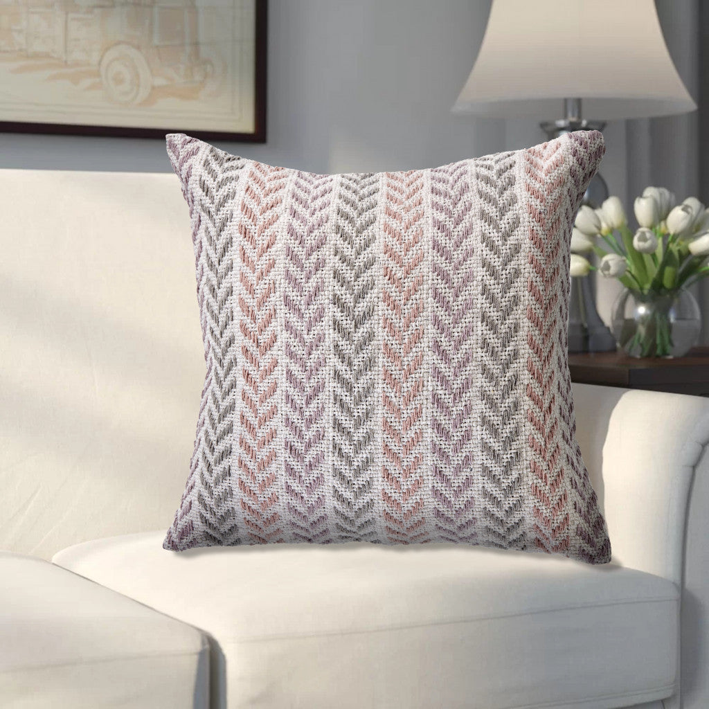 18" X 18" Gray Black And White 100% Cotton Chevron Zippered Pillow