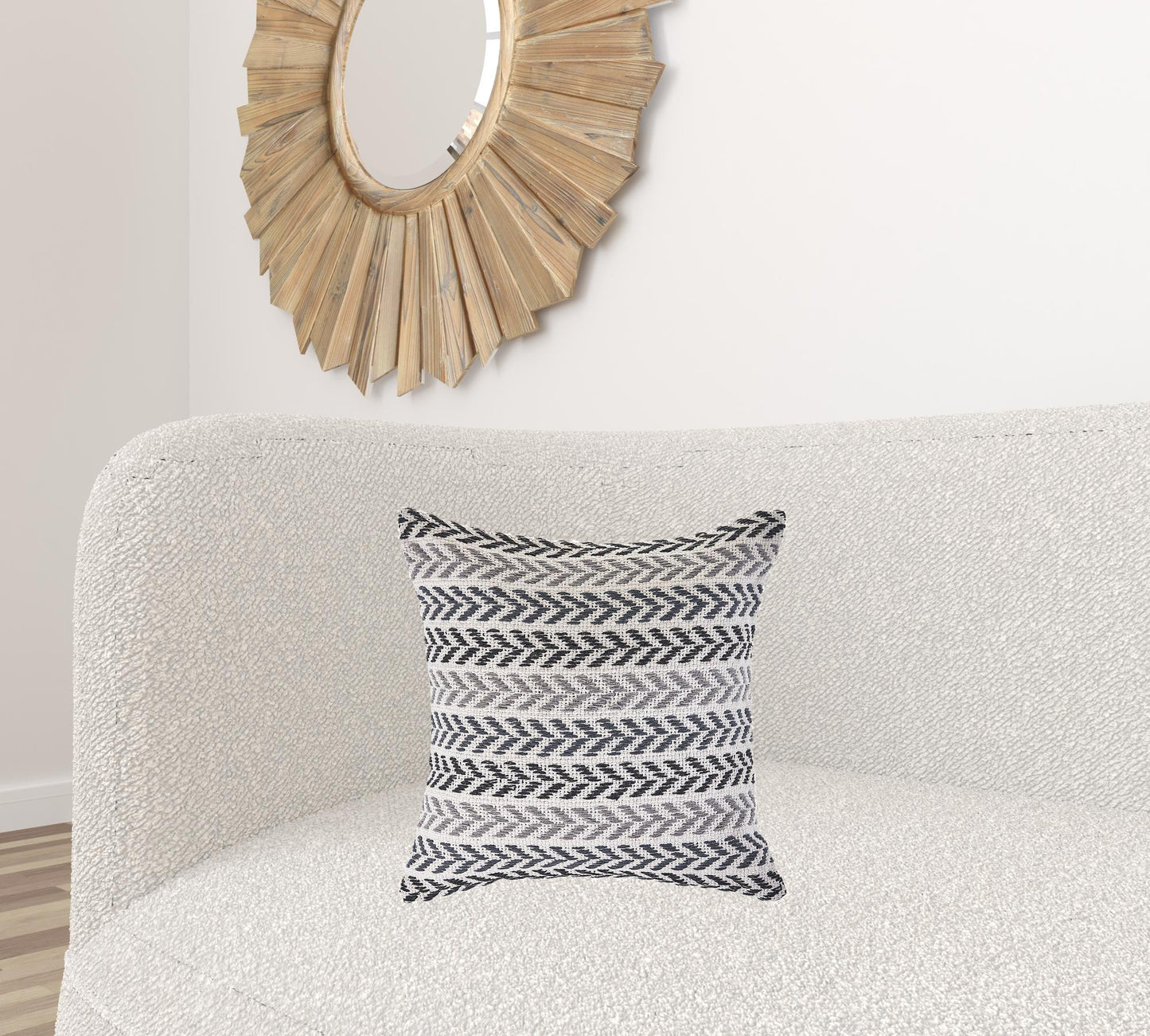 18" X 18" Gray Black And White 100% Cotton Chevron Zippered Pillow