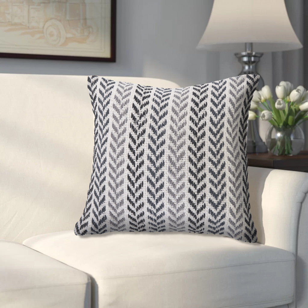 18" X 18" Gray Black And White 100% Cotton Chevron Zippered Pillow