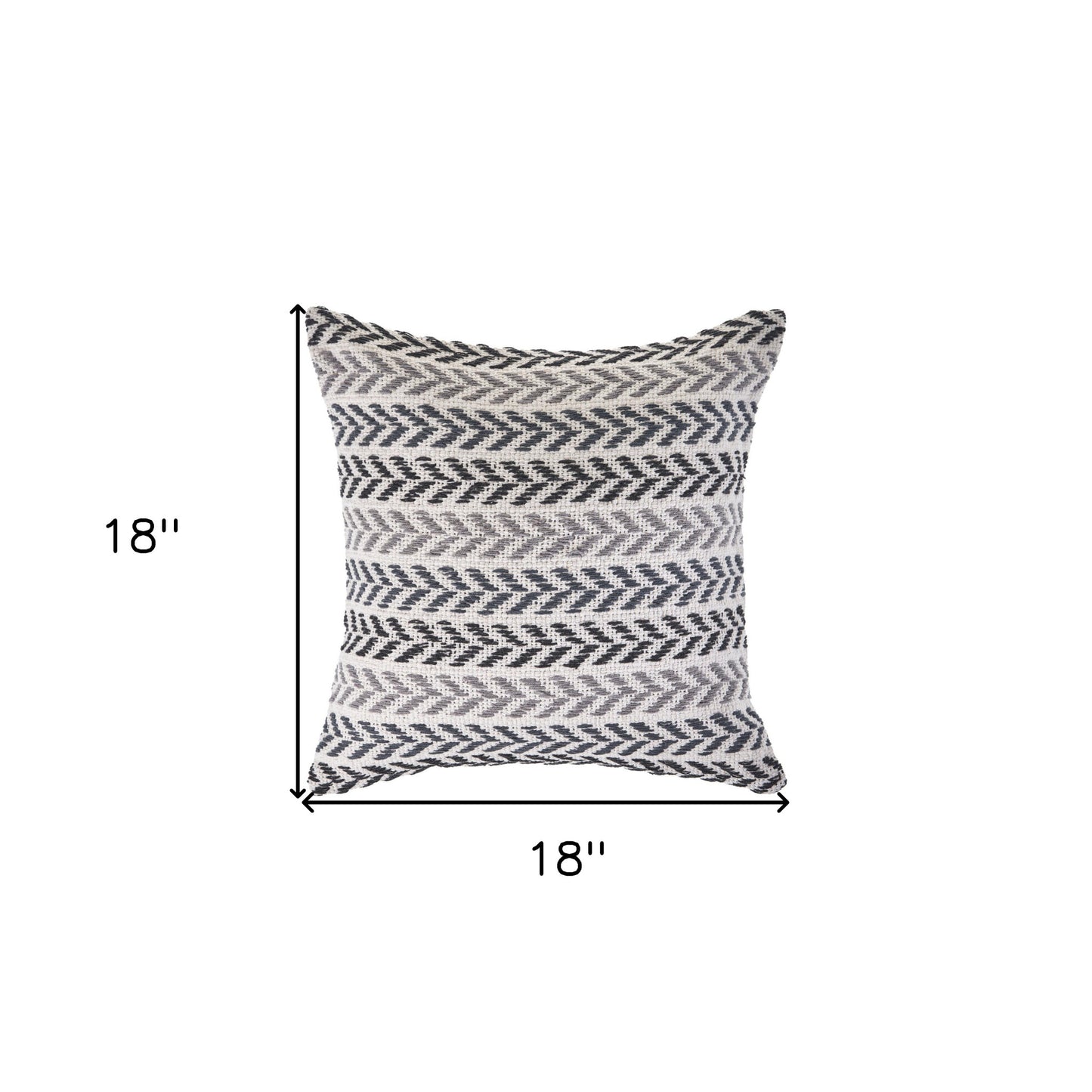 18" X 18" Gray Black And White 100% Cotton Chevron Zippered Pillow