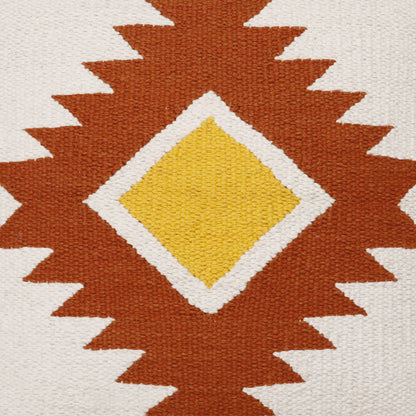 20" X 20" White Yellow And Red Orange 100% Cotton Geometric Zippered Pillow