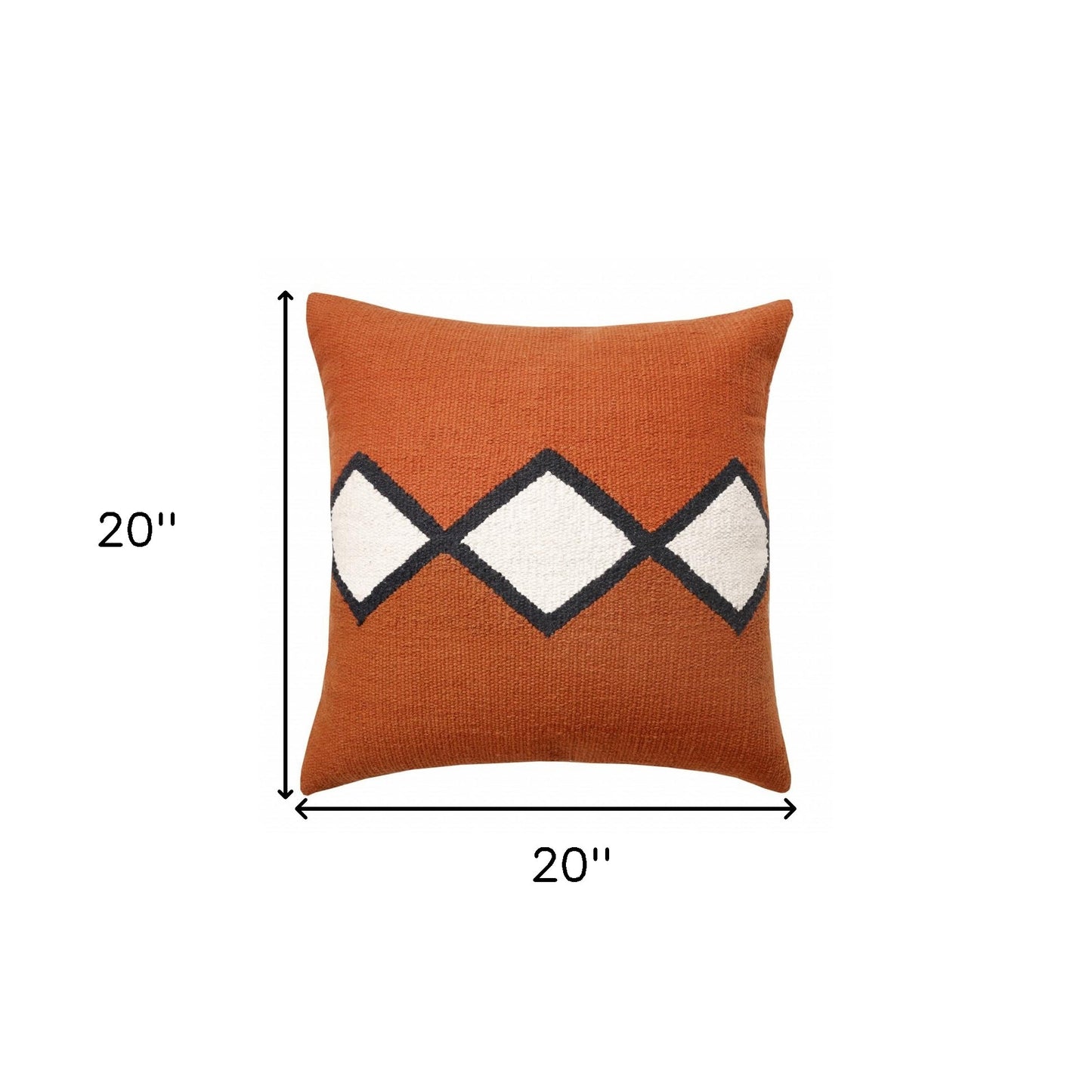 20" X 20" Orange White And Black 100% Cotton Geometric Zippered Pillow