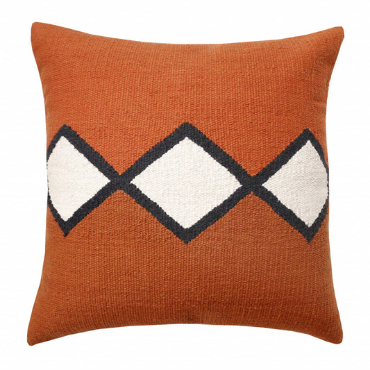 20" X 20" Orange White And Black 100% Cotton Geometric Zippered Pillow