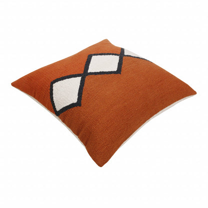 20" X 20" Orange White And Black 100% Cotton Geometric Zippered Pillow