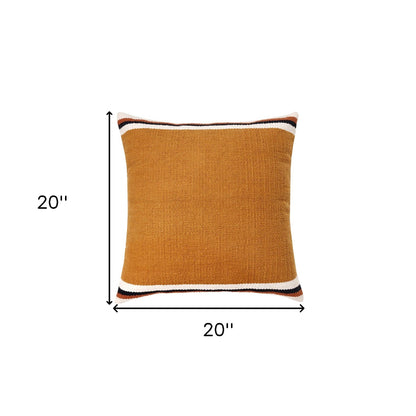 20" X 20" Orange White And Black 100% Cotton Geometric Zippered Pillow