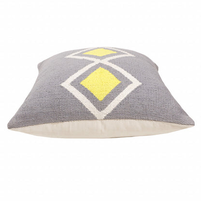 20" X 20" Gray White And Yellow 100% Cotton Geometric Zippered Pillow